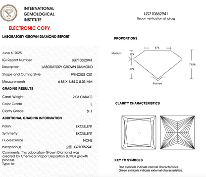 2 CT Pincess Cut Lab Grown Diamond For Engagement Ring
