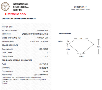 1.50 CT Princess Cut Lab Grown Diamond For Engagement Ring