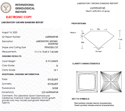 8 CT Princess Cut Lab Grown Diamond For Engagement Ring