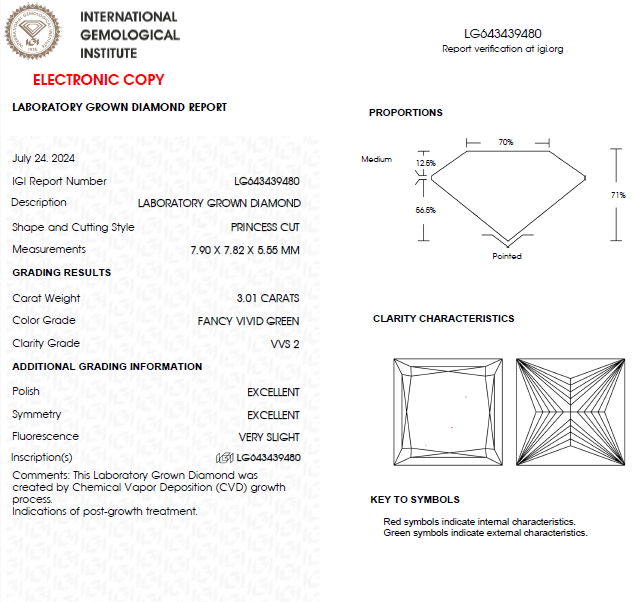 3 CT Princess Cut Vivid Green Lab Grown Diamond For Engagement Ring
