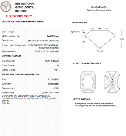 10 CT Radiant Cut Lab Grown Diamond For Engagement Ring