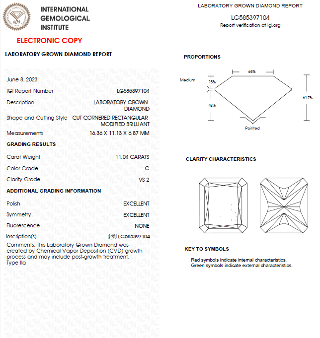 11 CT Radiant Cut Lab Grown Diamond For Engagement Ring