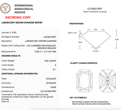 3 CT Radiant Cut Lab Grown Diamond For Engagement Ring