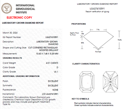 4 CT Radiant Cut Lab Grown Diamond For Engagement Ring