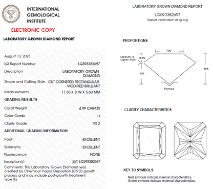 4.50 CT Radiant Lab Grown Diamond For Engagement Ring