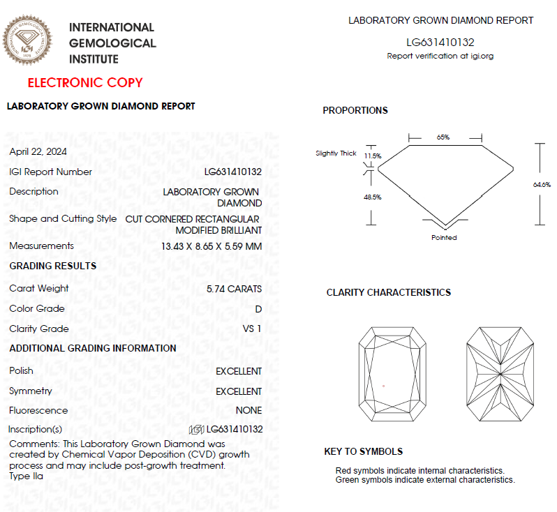 5.50 CT Radiant Lab Grown Diamond For Engagement Ring