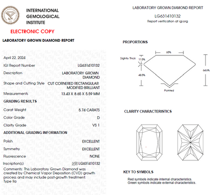 5.50 CT Radiant Lab Grown Diamond For Engagement Ring