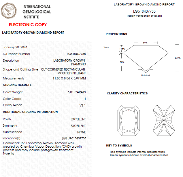 6 CT Radiant Cut Lab Grown Diamond For Engagement Ring