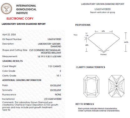 7 CT Radiant Cut Lab Grown Diamond For Engagement Ring