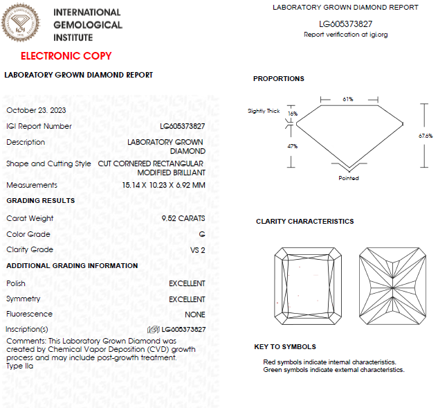 9.50 Carat Radiant Cut Lab Grown Diamond For Engagement Ring