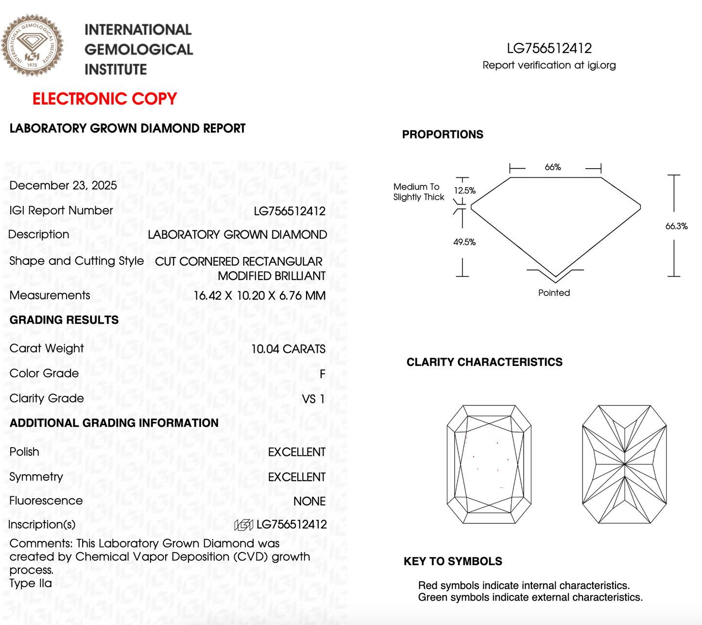 10 CT Radiant Cut Lab Grown Diamond For Engagement Ring