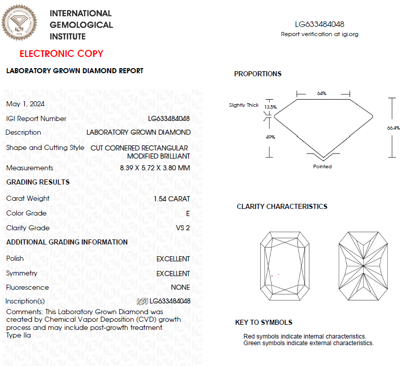 1.50 CT Radiant Cut Lab Grown Diamond For Engagement Ring