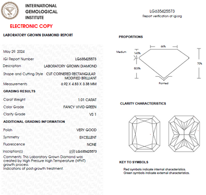 1 CT Radiant Vivid Green Lab Grown Diamond For Engagement Ring