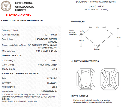 2 CT Radiant Vivid Green Lab Grown Diamond For Engagement Ring