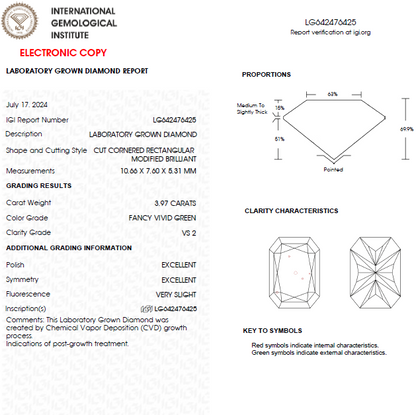 4 CT Radiant Vivid Green Lab Grown Diamond For Engagement Ring