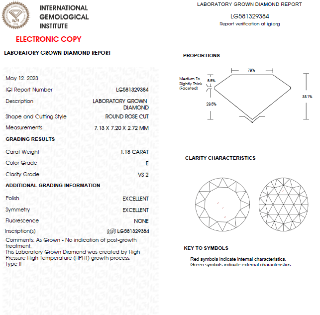 1 Carat Round Rose Cut Lab Grown Diamond For Engagement Ring