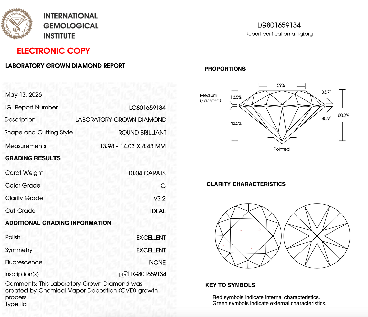 10 CT Round Lab Grown Diamond For Engagement Ring