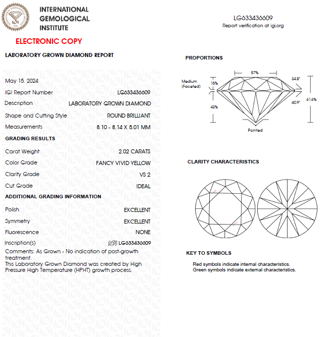 2 CT Round Vivid Yellow Lab Grown Diamond For Engagement Ring