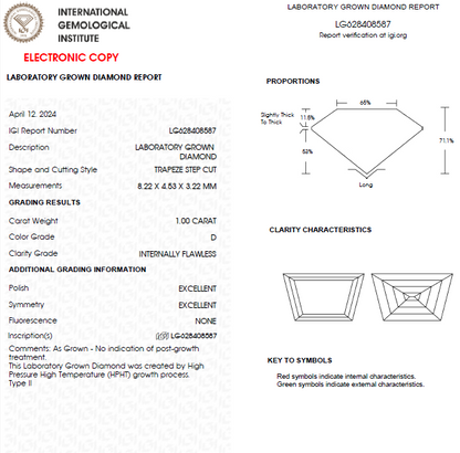 1 Carat Trapezoid Cut Lab Grown Diamond For Engagement Ring