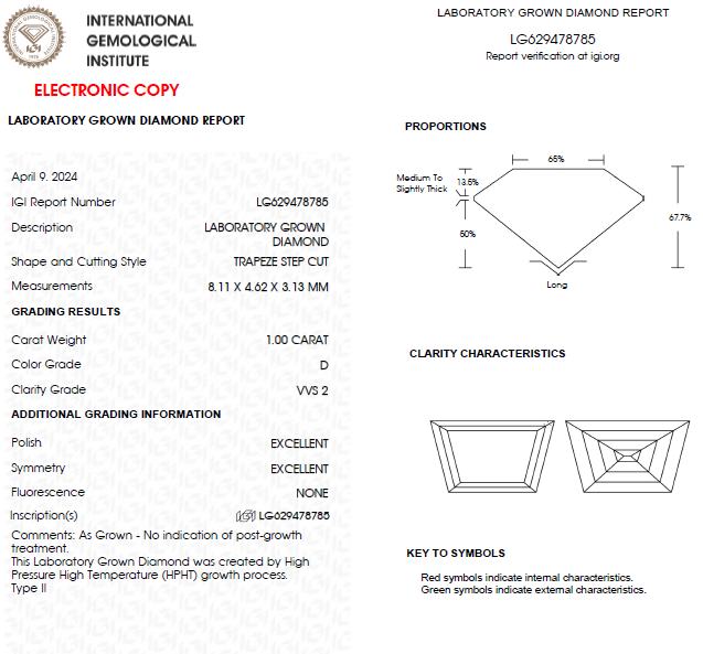 1 CT Trapezoid Cut Lab Grown Diamond For Engagement Ring