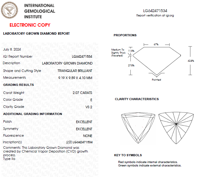 2 CT Triangle Cut  Lab Grown Diamond For Engagement Ring