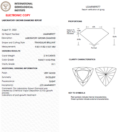 2 CT Triangle Cut Vivid Pink Lab Grown Diamond For Engagement Ring