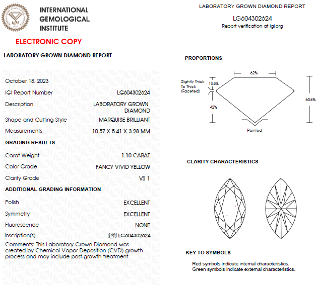 1 CT Marquise Yellow Lab Grown Diamond For Engagement Ring