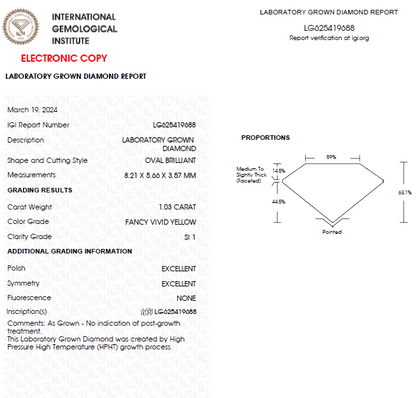 1 CT Oval Yellow lab created diamond For Engagement Ring