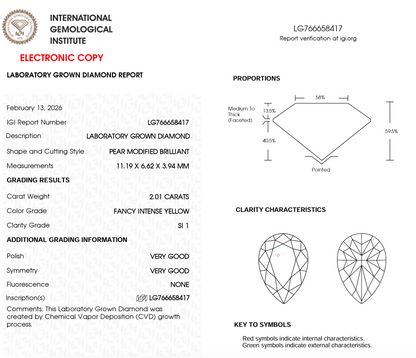 2 CT Yellow Pear Lab Grown Diamond For Engagement Ring