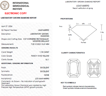 1 CT Radiant Cut Yellow Lab Grown Diamond For Engagement Ring