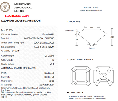 1 CT Asscher Cut Lab Grown Diamond For Engagement Ring