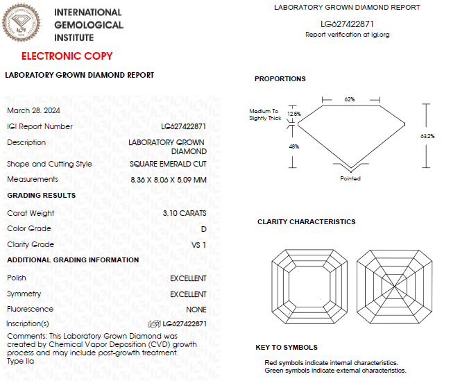 3 CT Asscher Cut Lab Grown Diamond For Engagement Ring