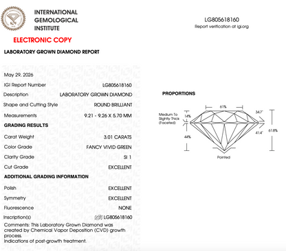 3 CT Green Round Lab Grown Diamond For Engagement Ring