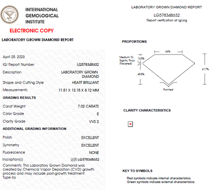 7 CT Heart Shape Lab Grown Diamond For Engagement Ring