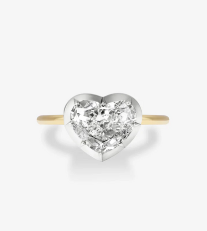 5 CT Heart Shape Lab Grown Diamond Button Back 14K Yellow / White Gold Ring