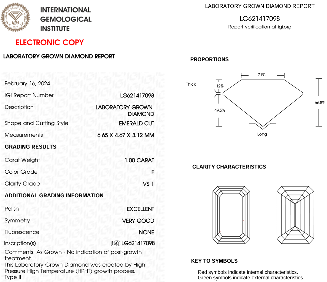 1 CT Emerald Cut Lab Grown Diamond For Engagement Ring