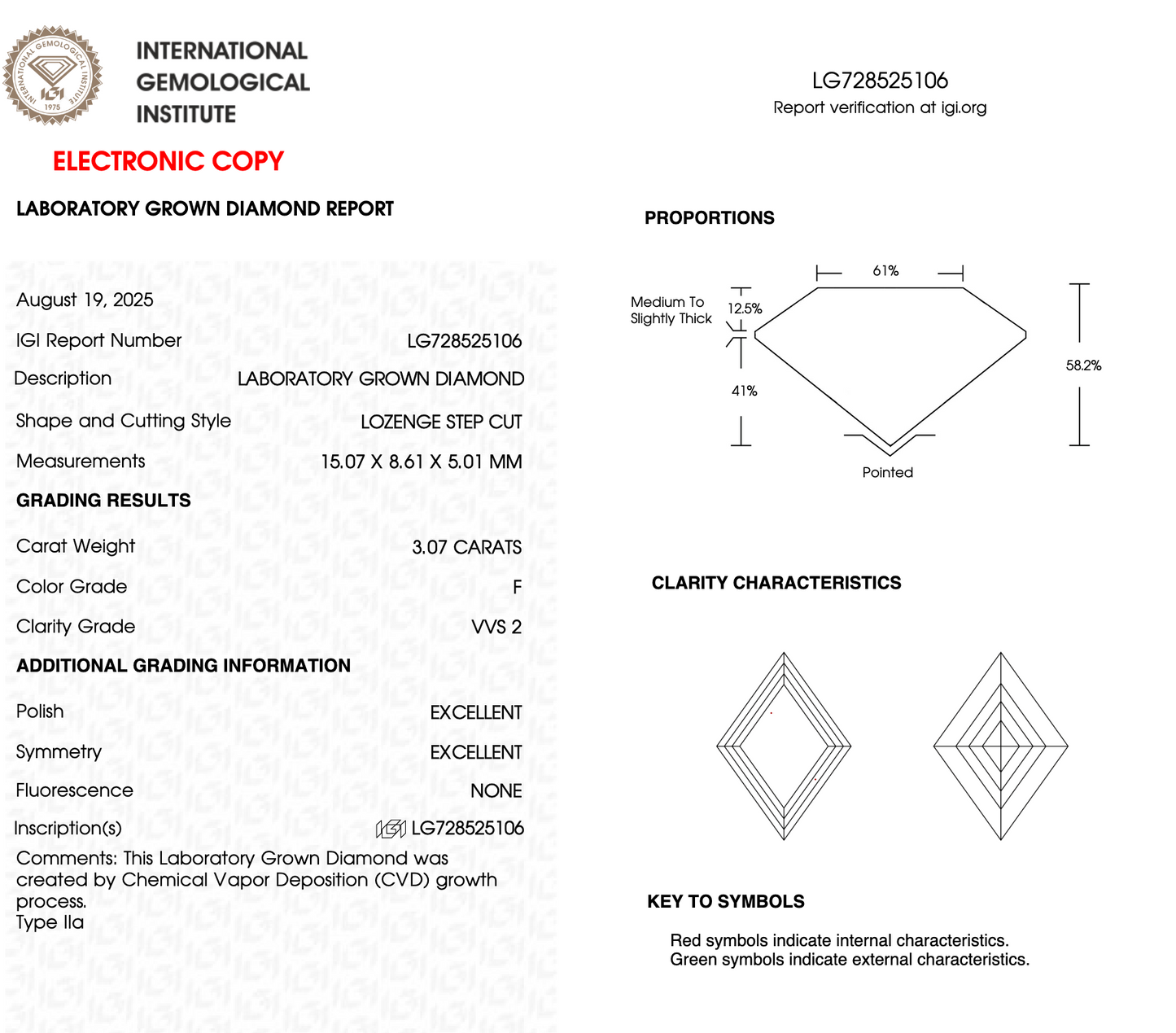 3 CT Lozenge Step Cut Lab Grown Diamond | IGI Certified | Diamond for Jewelry | Best for Birthday Gift