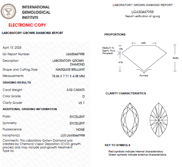 3 CT Marquise Lab Grown Diamond For Engagement Ring