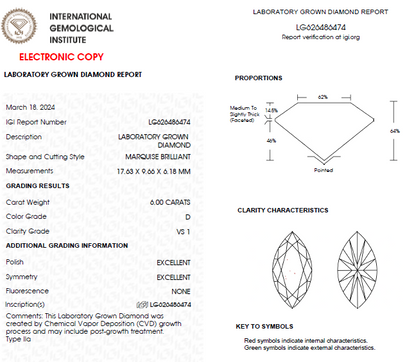 6 CT Marquise Lab Grown Diamond For Engagement Ring