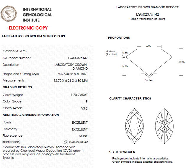 1.50 CT Marquise Lab Grown Diamond For Engagement Ring