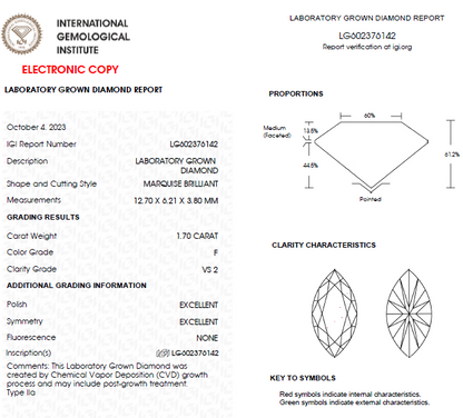 1.50 CT Marquise Lab Grown Diamond For Engagement Ring