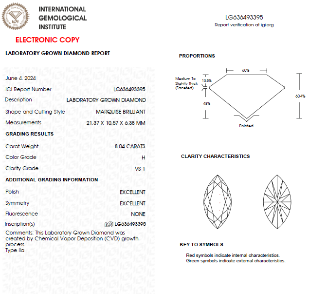 8 CT Marquise Lab Grown Diamond For Engagement Ring