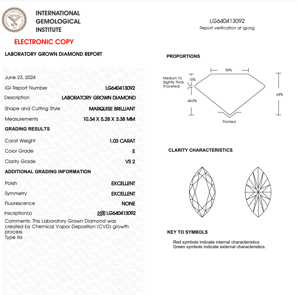 1 CT Marquise Lab Grown Diamond For Engagement Ring