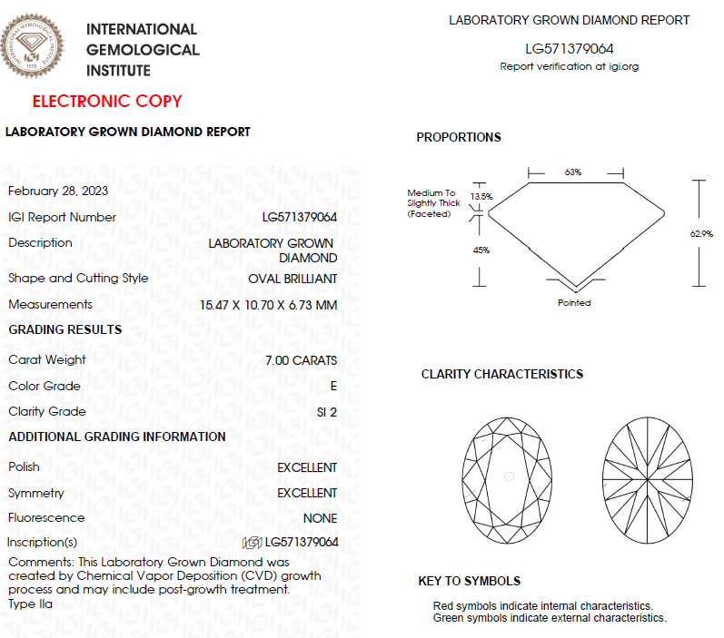 7 CT Oval Shape Lab Grown Diamond For Engagement Ring