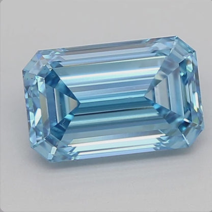 1 CT Fancy Vivid Blue Emerald Cut Lab Grown Diamond For Engagement Ring